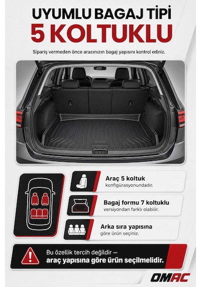 Ford C-max 5 Koltuklu 2011+ Uyumlu Araca Özel Kauçuk Tpe Bagaj Havuzu Siyah