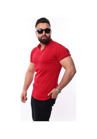 Mcz Giyim Kırmızı Renk Hakim Yaka Slim Fit Erkek T-shirt