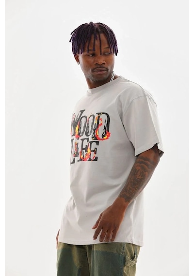 Tarzyeri Erkek Kısa Kol Yazlık Tişört Bisiklet Yaka Baskılı Oversize T-shirt - Gri