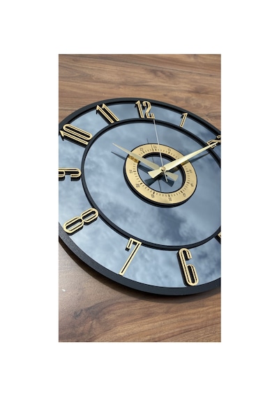 Pey Aksesuar Aynalı Duvar Saati Gerçek Ayna 40 Cm Modern Tasarım Siyah-gold-füme