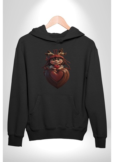 Çikolata Kız Kalbi Kadın Erkek Siyah Kapüşonlu Sweatshirt Hoodie Siyah