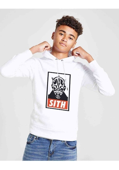 Tshirthane Darth Maul Sith Baskılı Unisex Çocuk Kapüşonlu Beyaz Sweatshirt Beyaz