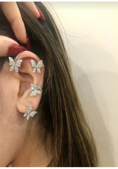 Lunarie Gümüş Kaplama Zirkon Kelebek Asma Dalı Tırmanıcı Küpe