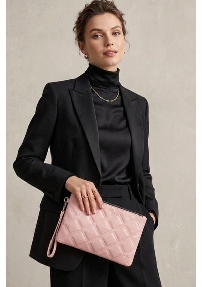 Estrella Paris Lavita Portföy & Clutch Çanta Çıkarılabilir Bileklik Askılı Pembe 25 X 19 Cm