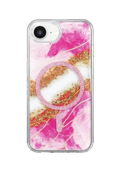 Onegif Apple iPhone Uyumlu 17e Lotus Simli Magsafe Kapak - Pembe