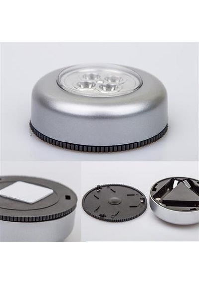 Kablosuz Spot Pilli Dokunmatik Led Lamba 3 Ledli Dolap Lambası Gümüş