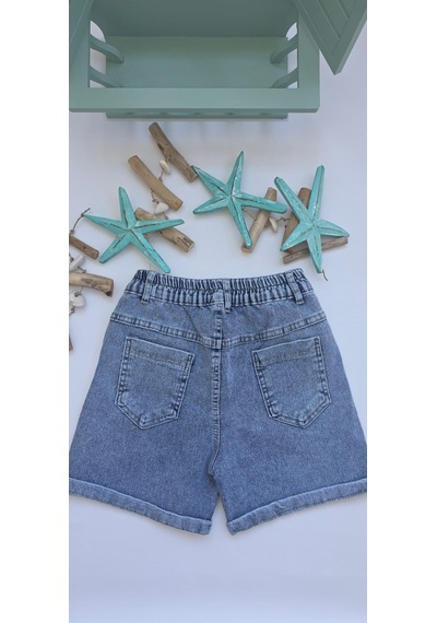 Bilge Trend Kız Çocuk Duble Paça Denim Kot Şort Mavi