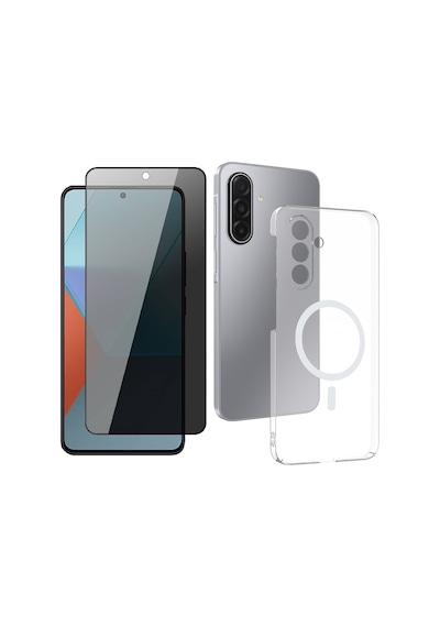 Vendas Samsung Uyumlu Galaxy A17 Kamera Korumalı M-safe Şarj Özellikli Şeffaf Zore London Sert Pc Kapak + Hayalet Ekran Koruyucu Şeffaf
