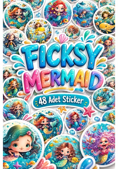 Sevimli Deniz Kızı Sticker Seti - 48 Adet Yuvarlak Deniz Canlıları Balık Etiket Çıkartma Diğer