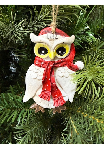 Beysüs Yılbaşı Çam Ağacı Süsü Noel Şapkalı Baykuş Figürü Puantiyeli Atkı Diğer