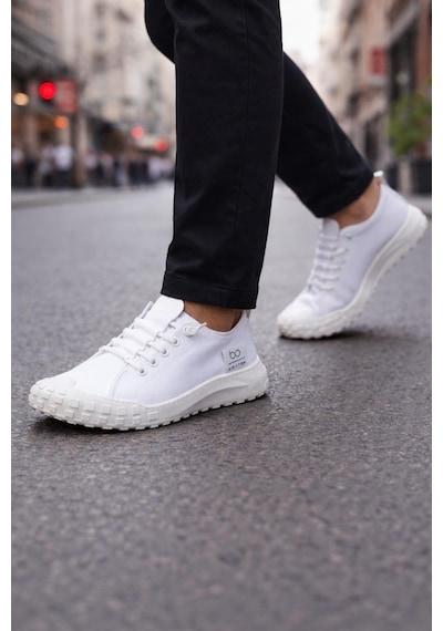 Erkek Günlük Sneaker Modern Tasarım, Konforlu Taban Beyaz