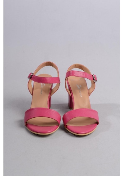 Seç Kundura Seç 0032 Hakiki Deri Tek Bant Sandalet Topuk Boyu 8,5cm Fuşya - 40 Fuşya