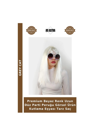 Premium Beyaz Renk Uzun Düz Parti Peruğu Görsel Ürün Kutlama Eşyası Tarz Saç