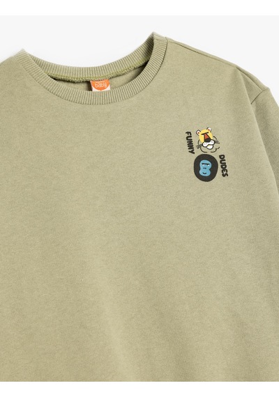 Koton Ayıcık Baskılı Uzun Kollu Bisiklet Yaka Pamuklu Şardonlu Sweatshirt Yeşil 5wmb10449tk Yeşil