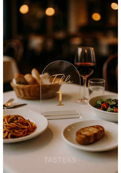 Şeffaf Gold Detaylı Masa Numaraları 5 Li Seti Düğün/nişan/restoran Sarı