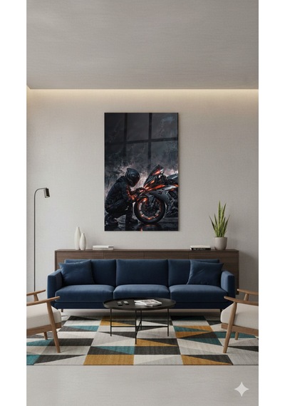 Siyah Kasklı Motorcu Cam Tablo