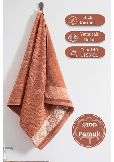 Pamuk Tekli Havlu Jakarlı Karna Premıum Stella - 70 X 140 Pudra