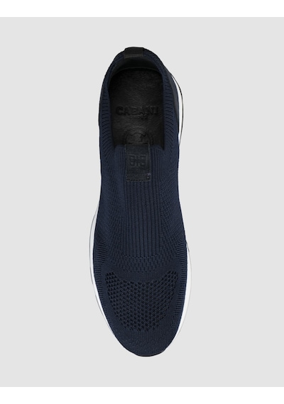 Cabani Erkek Lacivert Triko Hakiki Deri Yazlık Slip-on Ayakkabı