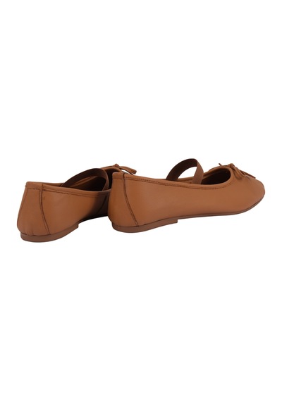 Napa Shoes Kadın Lastik Bantlı Fiyonklu Kare Burun Babet Ayakkabı Napa-aes19210 Taba