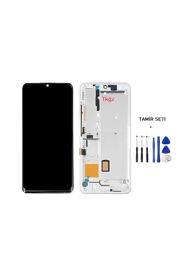 Tkgz - Xiaomi Mi Note 10 Lite Uyumlu Lcd Ekran Dokunmatik Servis Çıtalı Beyaz + Tamir Seti