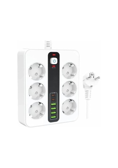 6'lı Priz, 4 Usb Ve 2 Type-c Çıkışı İle Kullanıma Uygun