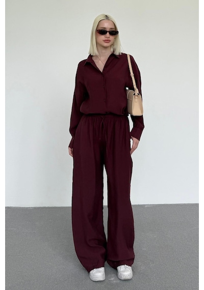 Madmext Bordo Basic Kadın Gömlek Pantolon İkili Takım Mg2352 Bordo