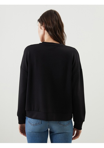 Lcw Vision Siyah Bisiklet Yaka Baskılı Oversize Kadın Sweatshirt