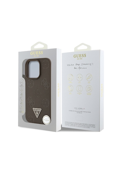 Apple Uyumlu iPhone 16 Pro Max Kılıf Guess Lisanslı Magsafe Özellikli Üçgen Logolu Pu Deri Peony Kapak Kahverengi