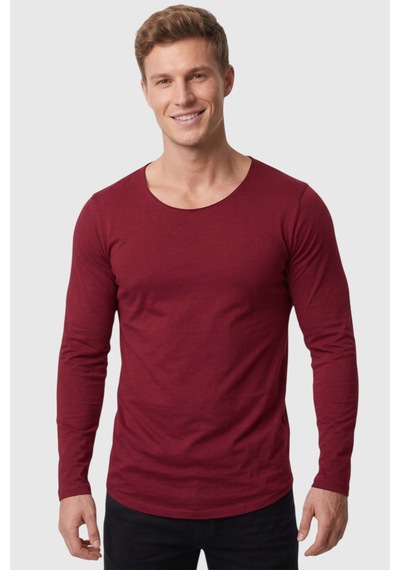 Rizzup Erkek Bordo %95 Pamuk Slim Fit Kesik Açık Yaka Likralı Penye Sweatshirt Oval Kesim 2602299