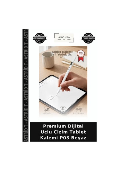 Premium Dijital Uçlu Çizim Tablet Kalemi P03 Beyaz