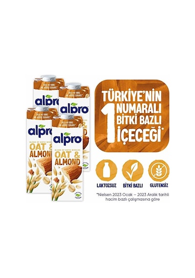 Yulaf Badem Sütü 4x1 L Vegan Laktozsuz Bitkisel Bazlı