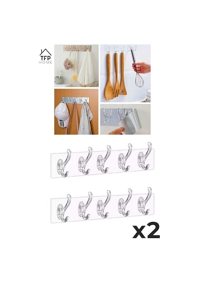 5'li Kendinden Yapışkanlı Güçlü Şeffaf Askılık Kapı Arkası Mutfak Askısı 5x2 Çok Renkli