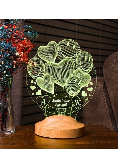 Yılbaşı Yeni Yıl Hediyesi 3D Smiley Kalpler Küre Led Lamba