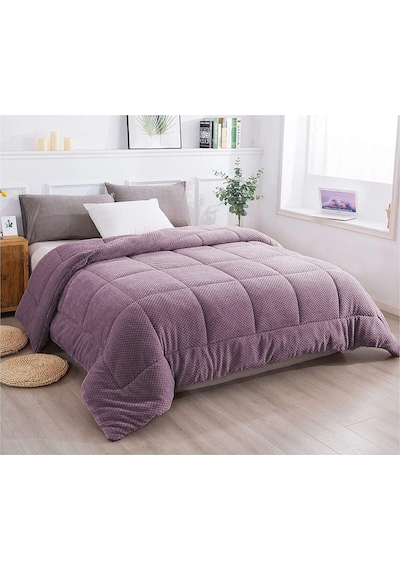 Ultra Yumuşak Tek Kişilik Çift Taraflı Wellsoft Peluş Yorgan Yıkanabilir 160x220 Lila Lila