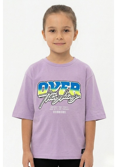 New Kids Baskılı %100 Pamuk Kız Çocuk Tişört-90489 Lila