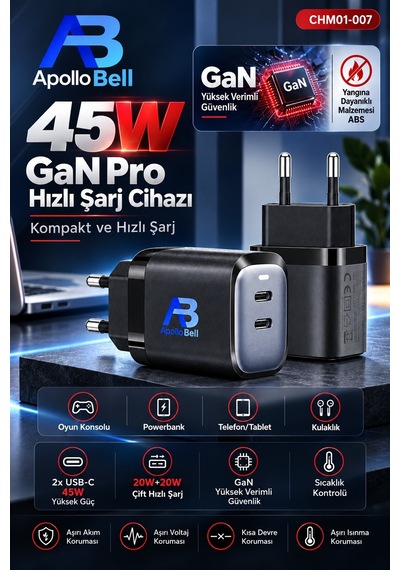 Apollobell Chm01-007 45w Gan Pro Şarj Aleti