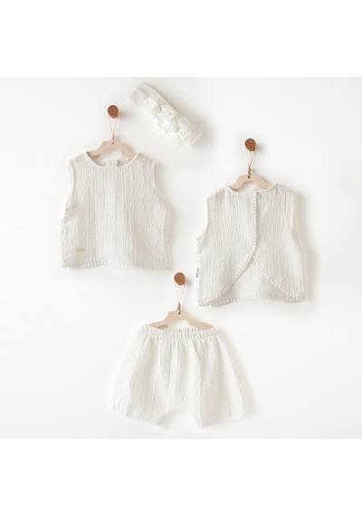 Andywawa Kız Bebek Baby Chic Bandanalı Takım Ekru Ac26643 Ekru