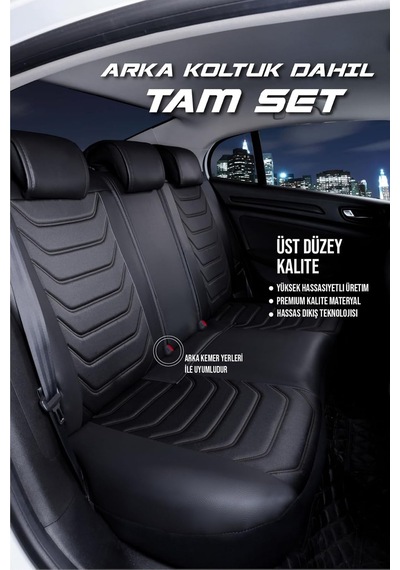 Jeep Renegade İle Uyumlu Lüx Deri Oto Koltuk Kılıfı Ön Arka Takım Eagle Tam Siyah