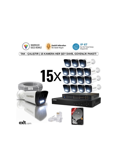 15'li Ip-5mp-poeli-sesli -gece Renkli- Su Geçirmez- Full Hd-500gb-güvenlik Kamera Seti