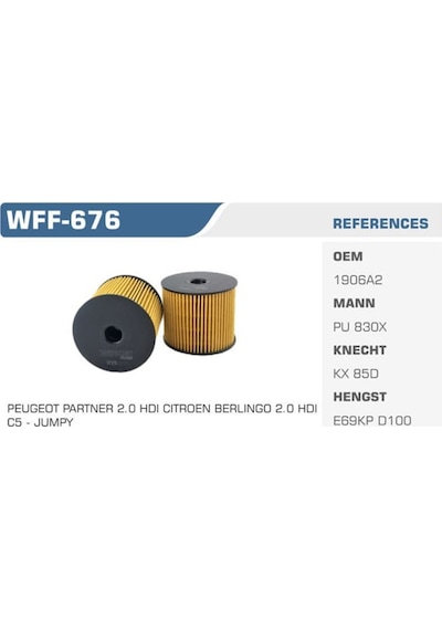 WINKEL WFF-676 Mazot Filtresi Scudo / 206 306 307 406 807 Partner / C5 Berlingo 2.0 HDI Dw10 2.0 Jtd