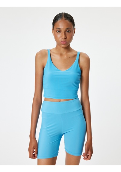 Koton Sporcu Sütyeni V Yaka Kaplı Slim Fit Mavi 4sak30104nk Mavi