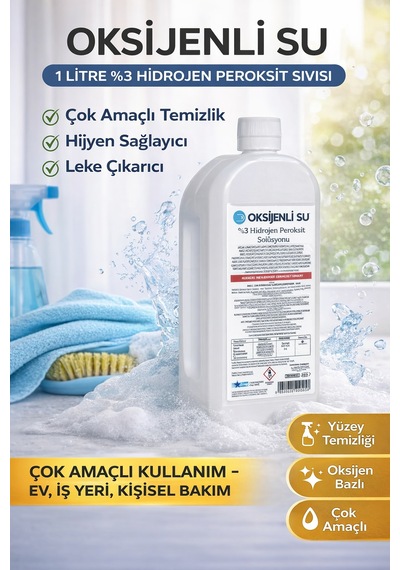 Oksijenli Su 1 Litre %3 Hidrojen Peroksit Solüsyonu Çok Amaçlı Temizlik Ve Hijyen Sıvısı 1 Adet