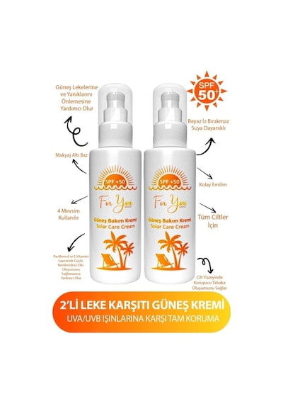 Leke Karşıtı, Yüksek Korumalı Spf50+ Faktörlü 100 Ml Güneş Kremi 2 Adet
