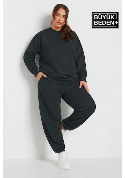 Süperlife Kadın Büyük Beden Bisiklet Yaka İnce Sweatshirt Spr24bswk56 Füme