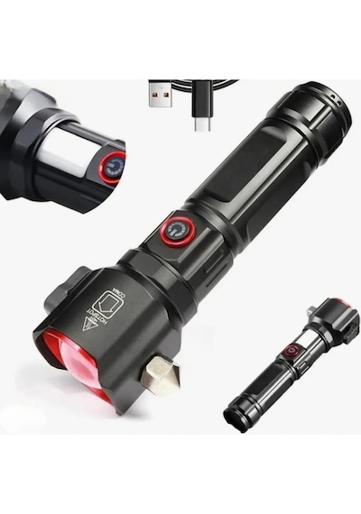 Gold Silver Gs-3400 Tg Ledli Usb Şarj İle Çok Fonksiyonlu Fener Siyah