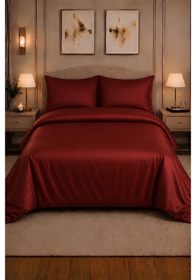 %100 Pamuk Saten Bordo 83tel-125 Gsm Çift Kişilik Nevresim Takımı