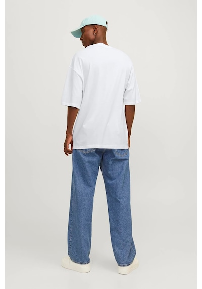 Jack & Jones Erkek Jjecharge Bisiklet Yaka Oversize %100 Pamuk T-shirt 12259975 Beyaz Beyaz