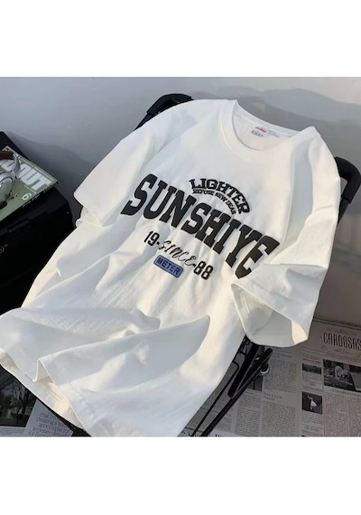 Startmore Sunshıya Baskılı Oversize Kalıp T-shırt Beyaz