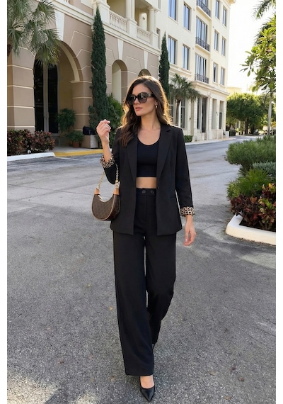 Lela Standart Fit Yüksek Bel Bol Paça Bayan Pantolon 6522280 Siyah