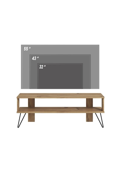 Duama TV Sehpası – Metal Ayaklı, Açık Raflı Tasarım, 120 cm, Antik Ceviz